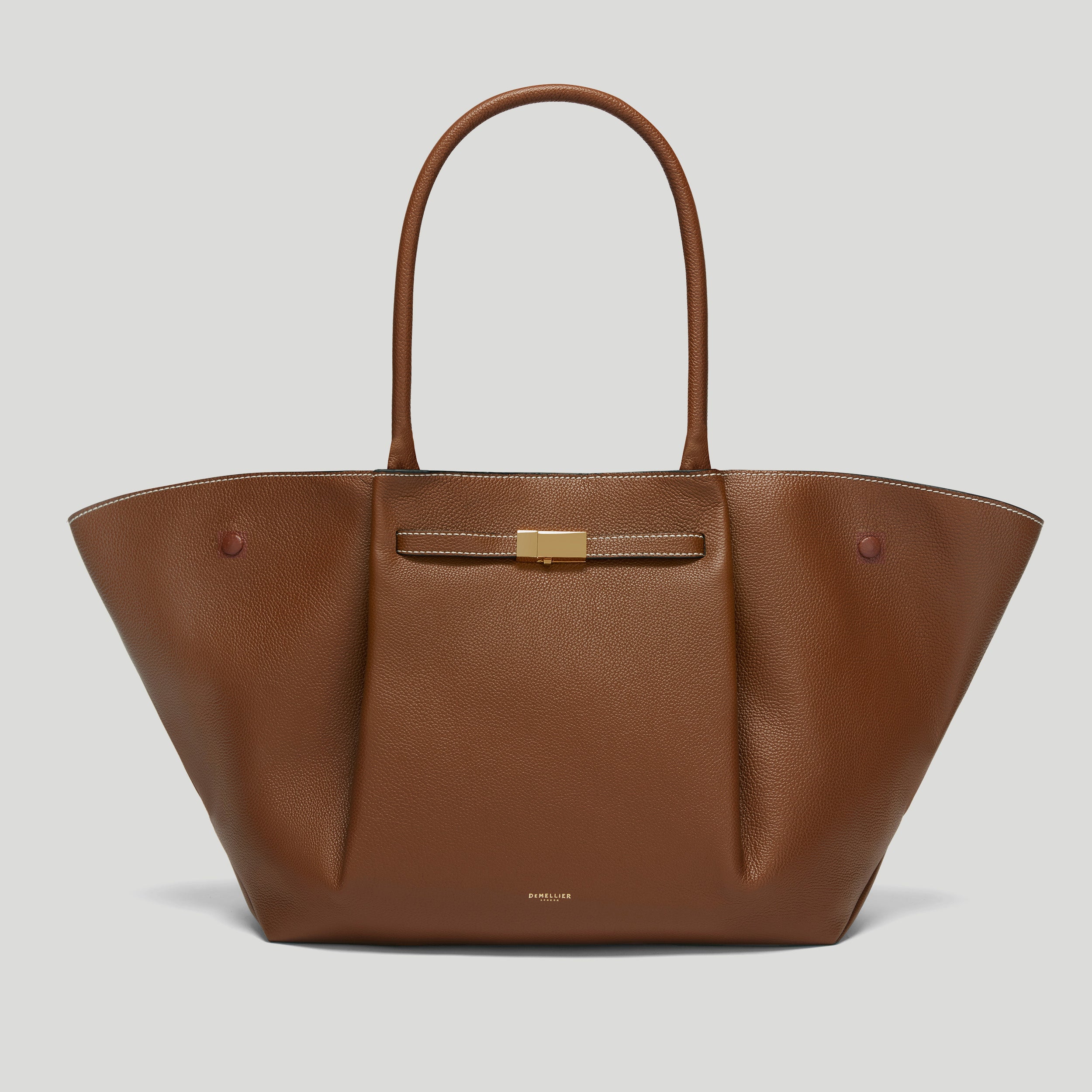 The New York | Tan Small Grain Ecru Stitching | DeMellier