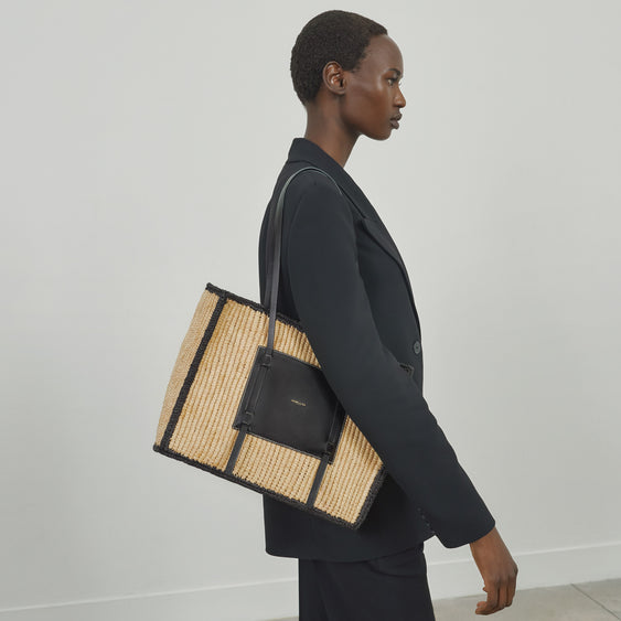 The Capri | Natural Raffia & Black Smooth | DeMellier