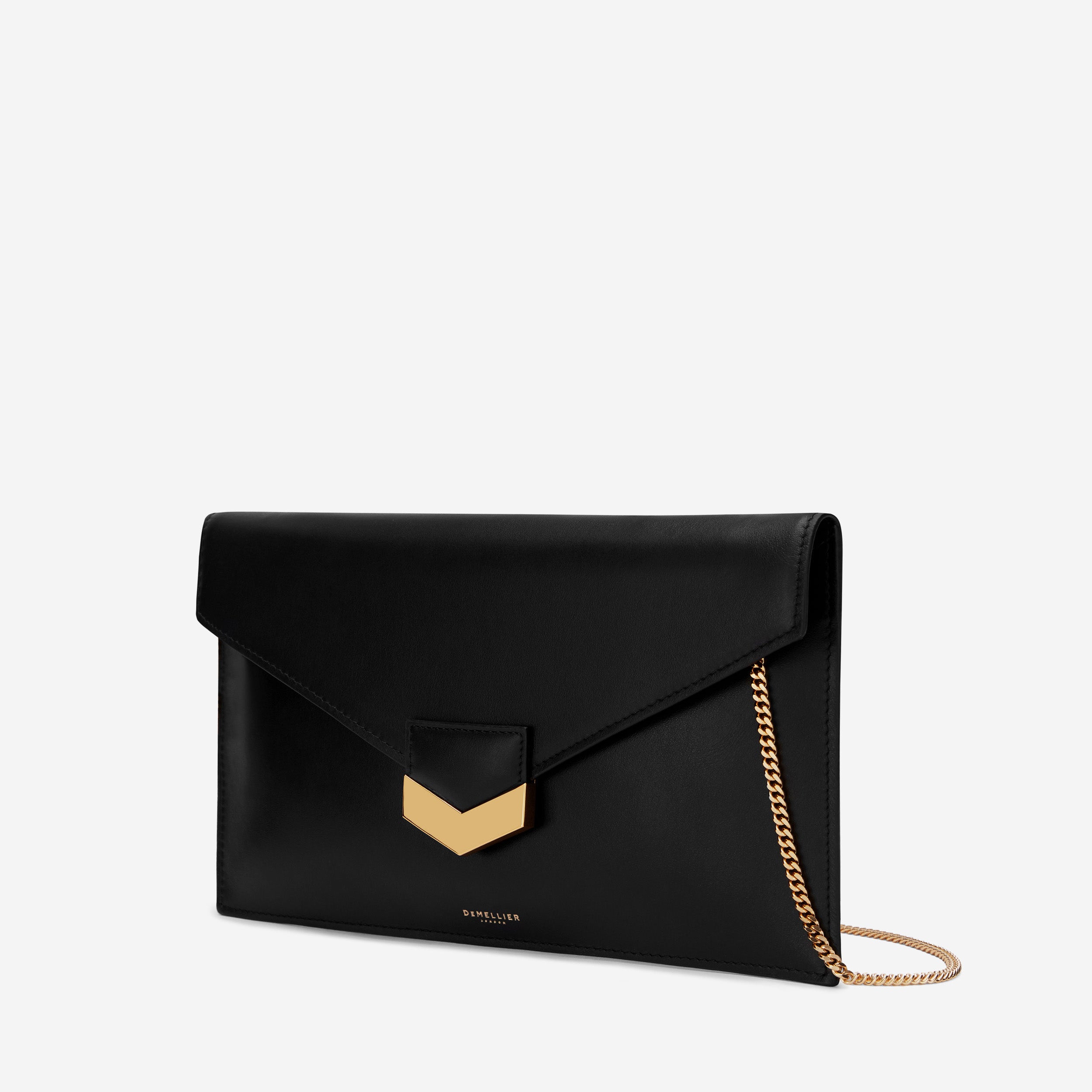 Black leather envelope clutch bag with shoulder strap - Luce by Chiara Negri