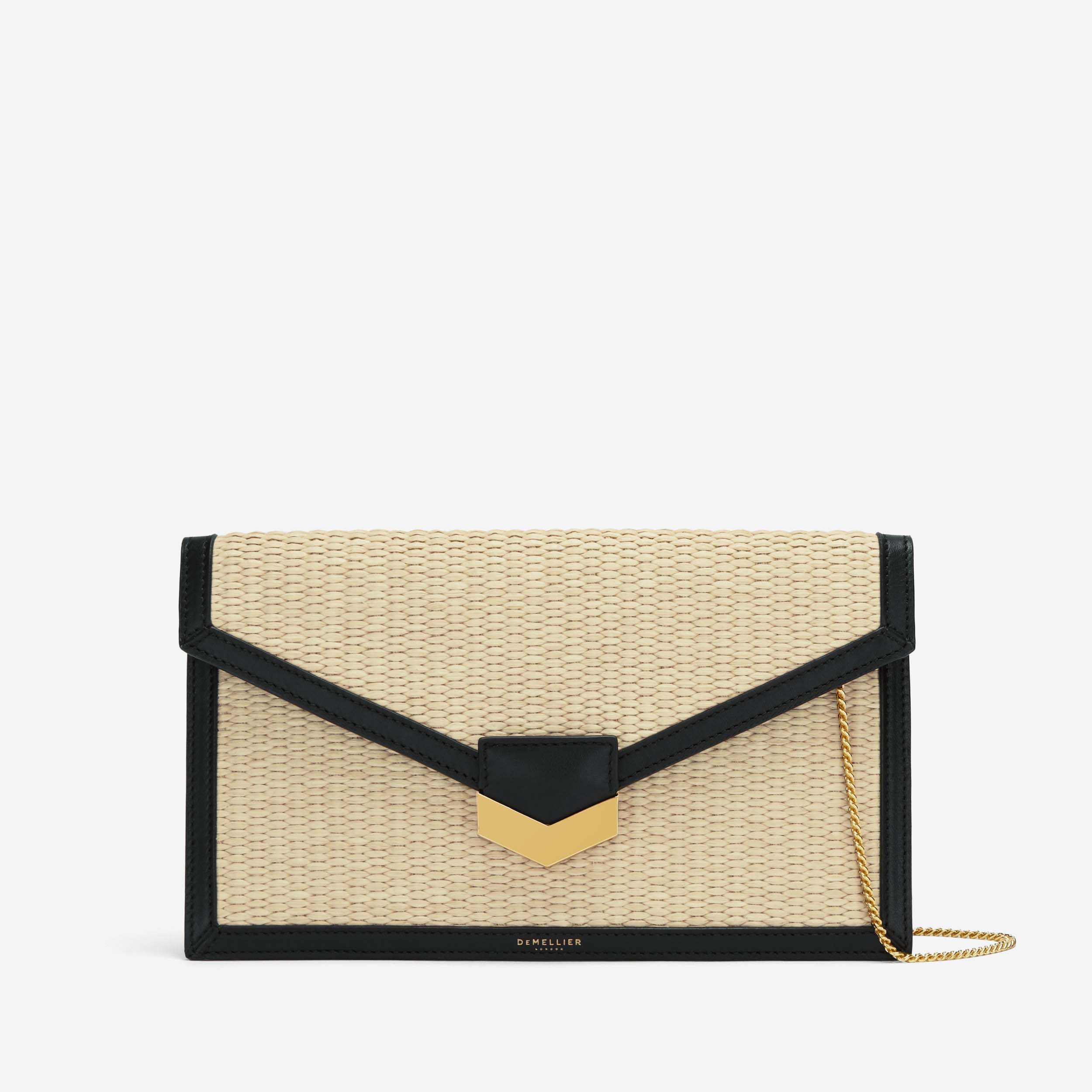 バッグ DEMELLIER LONDON ShearlingSmooth Clutch The London Clutch | Natural Raffia Black Smooth | DeMellier