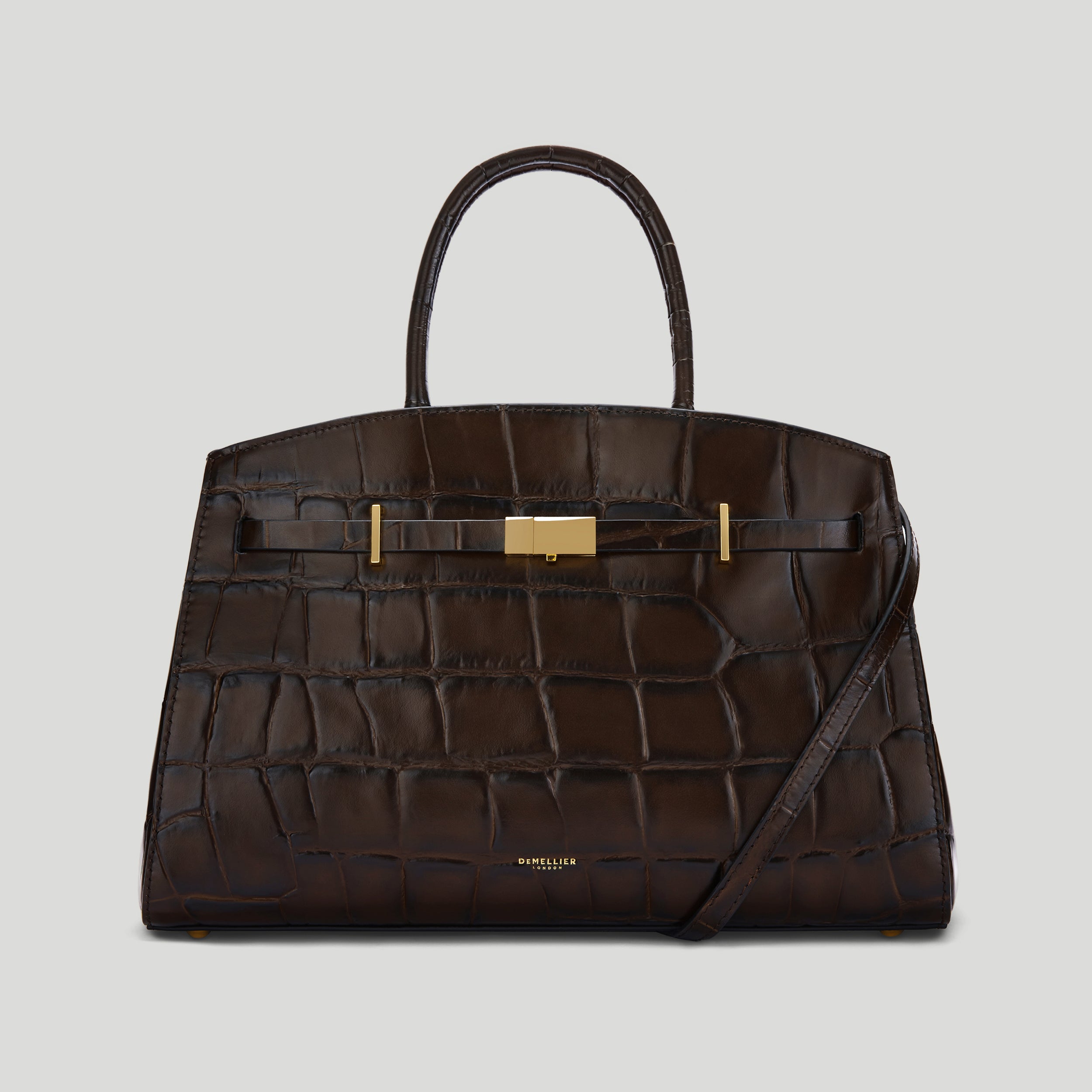 The Midi Hudson - Dark chocolate large croc-effect