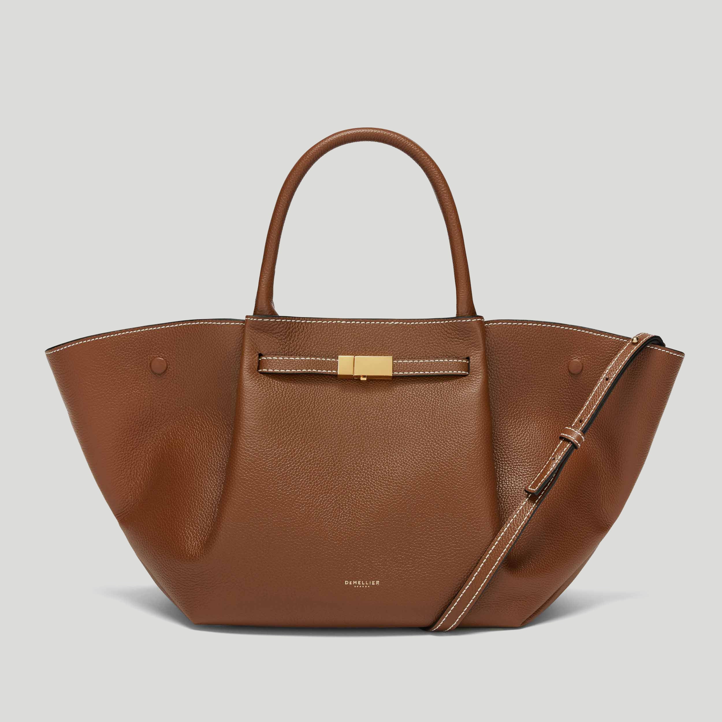 DeMellier Midi New York structured top-handle bag in tan leather