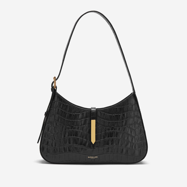 Black croc leather bag best sale