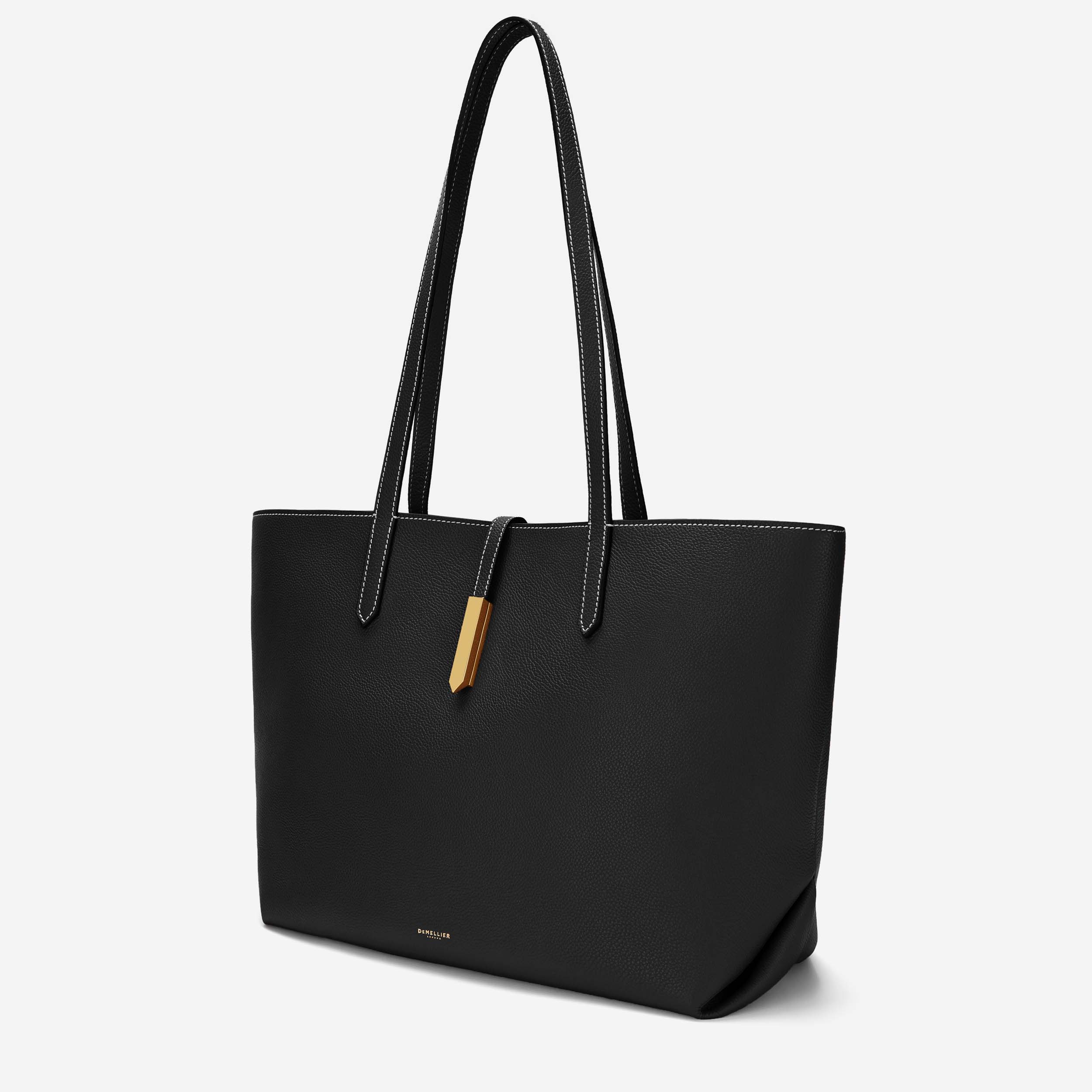 The Tokyo Tote Black Small Grain Ecru Stitching DeMellier