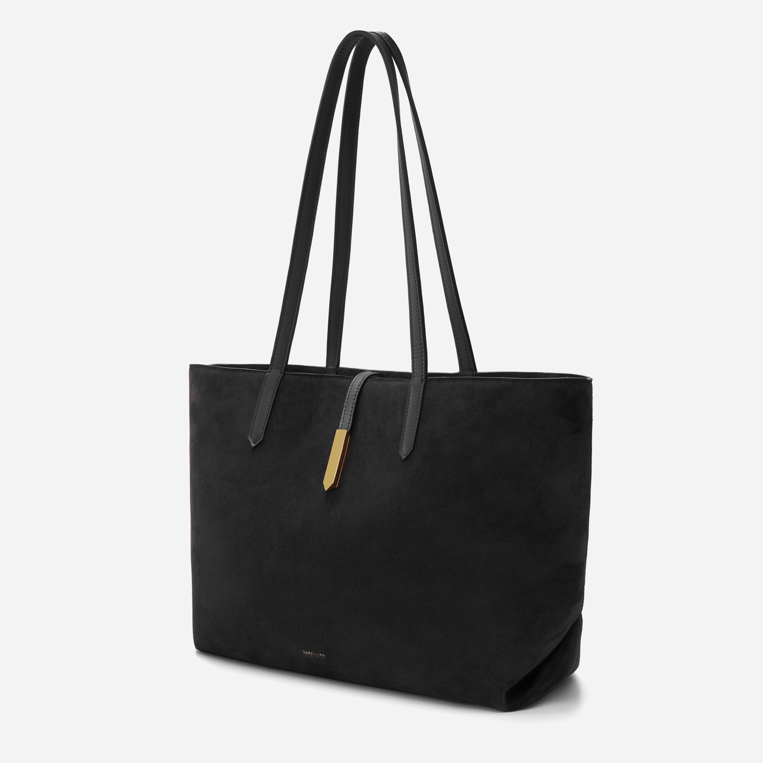 The Tokyo Tote Black Suede Black Smooth DeMellier