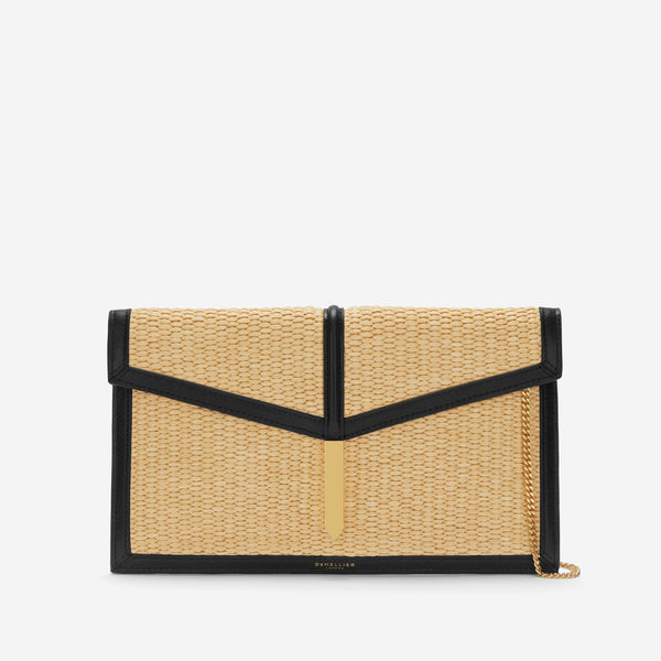 The Tokyo Clutch | Black Smooth & Warm Raffia | DeMellier