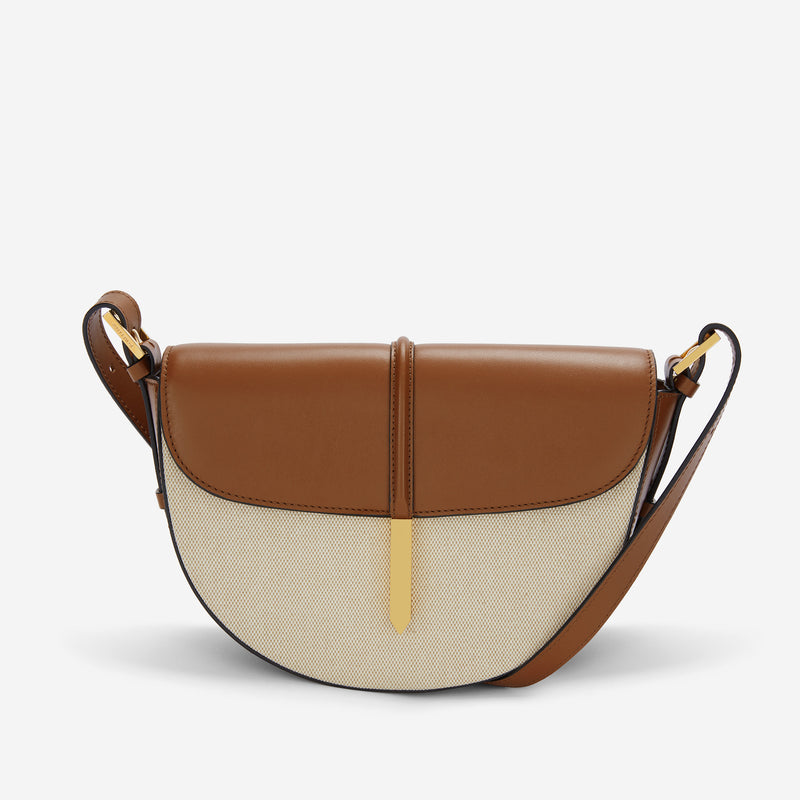 The Tokyo Saddle | Salt & Pepper Canvas Tan Smooth | DeMellier