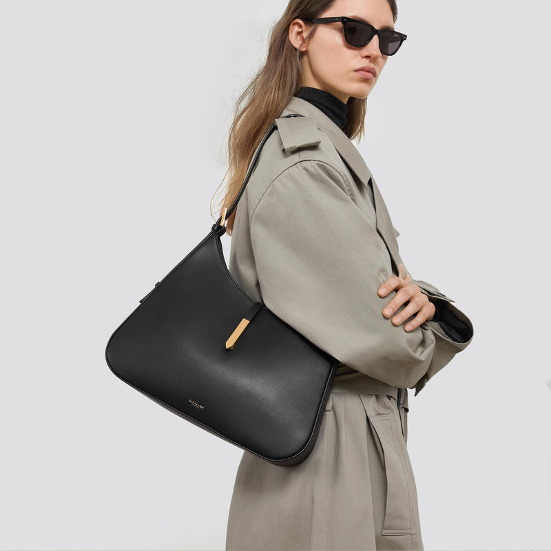 Black Tokyo midi leather shoulder bag, DeMellier