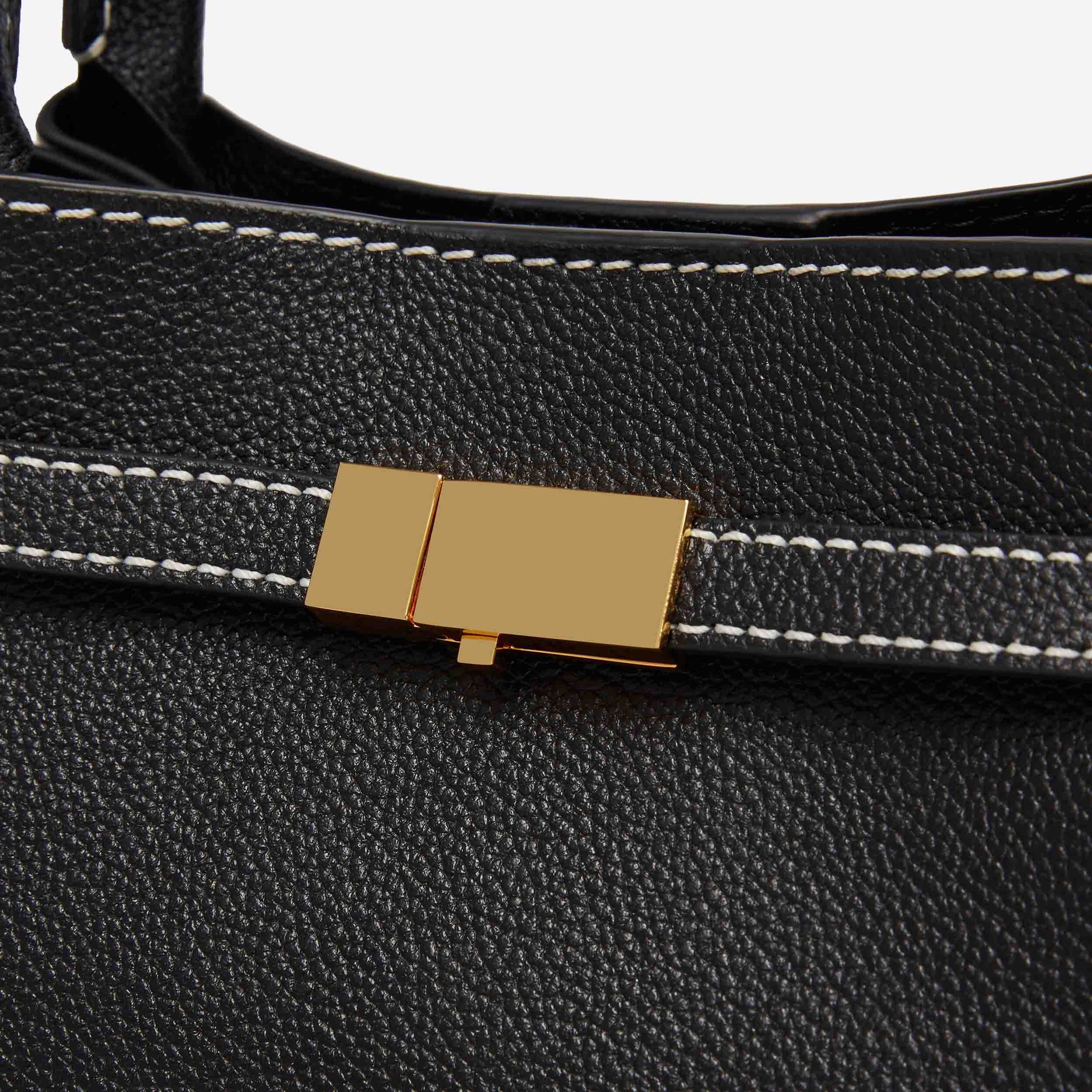 The Midi New York | Black Small Grain Ecru Stitching | DeMellier