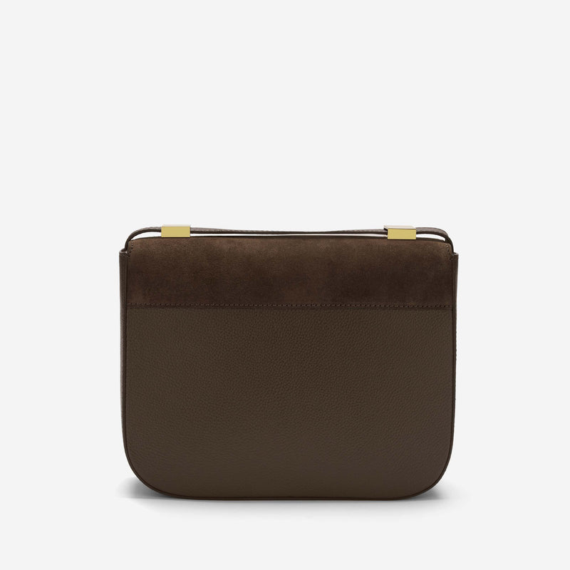 Demellier | The New York Crossbody in Mocha Suede & Mocha Small Grain | Leather Crossbody Bag