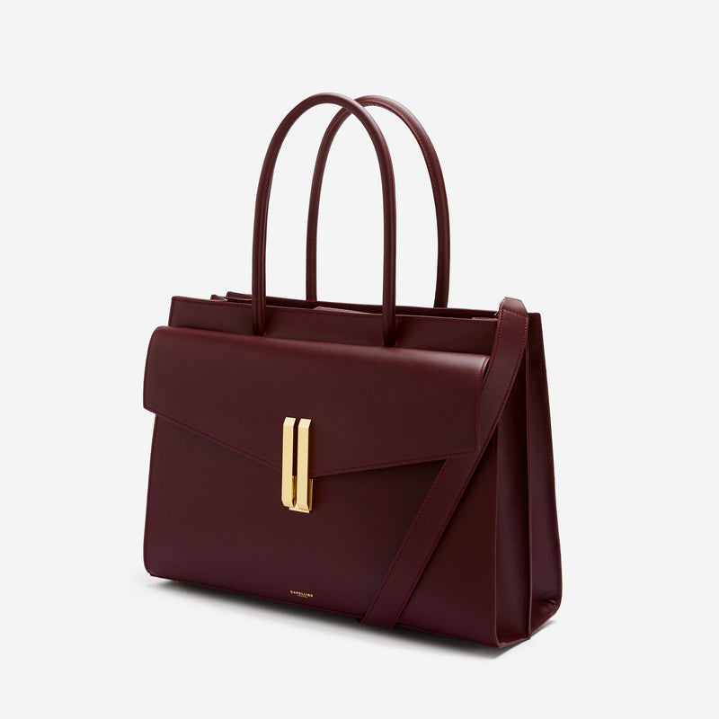 Demellier | The Maxi Montreal Long Handles in Burgundy Smooth | Leather Tote & Work Bag