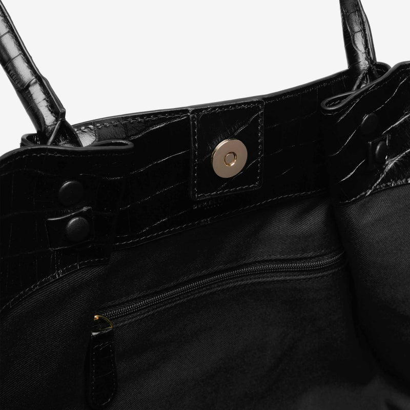 Black Croc Print Shopper Bag / Black Leather Bag / Black -  Israel